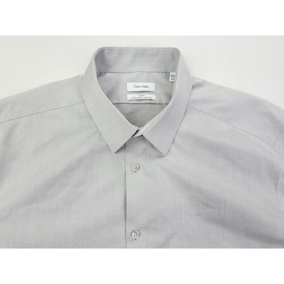 Calvin Klein Slim Fit Non Iron Size 17.5 32-33 Men Gray Performance Cotton Shirt - Picture 5 of 10